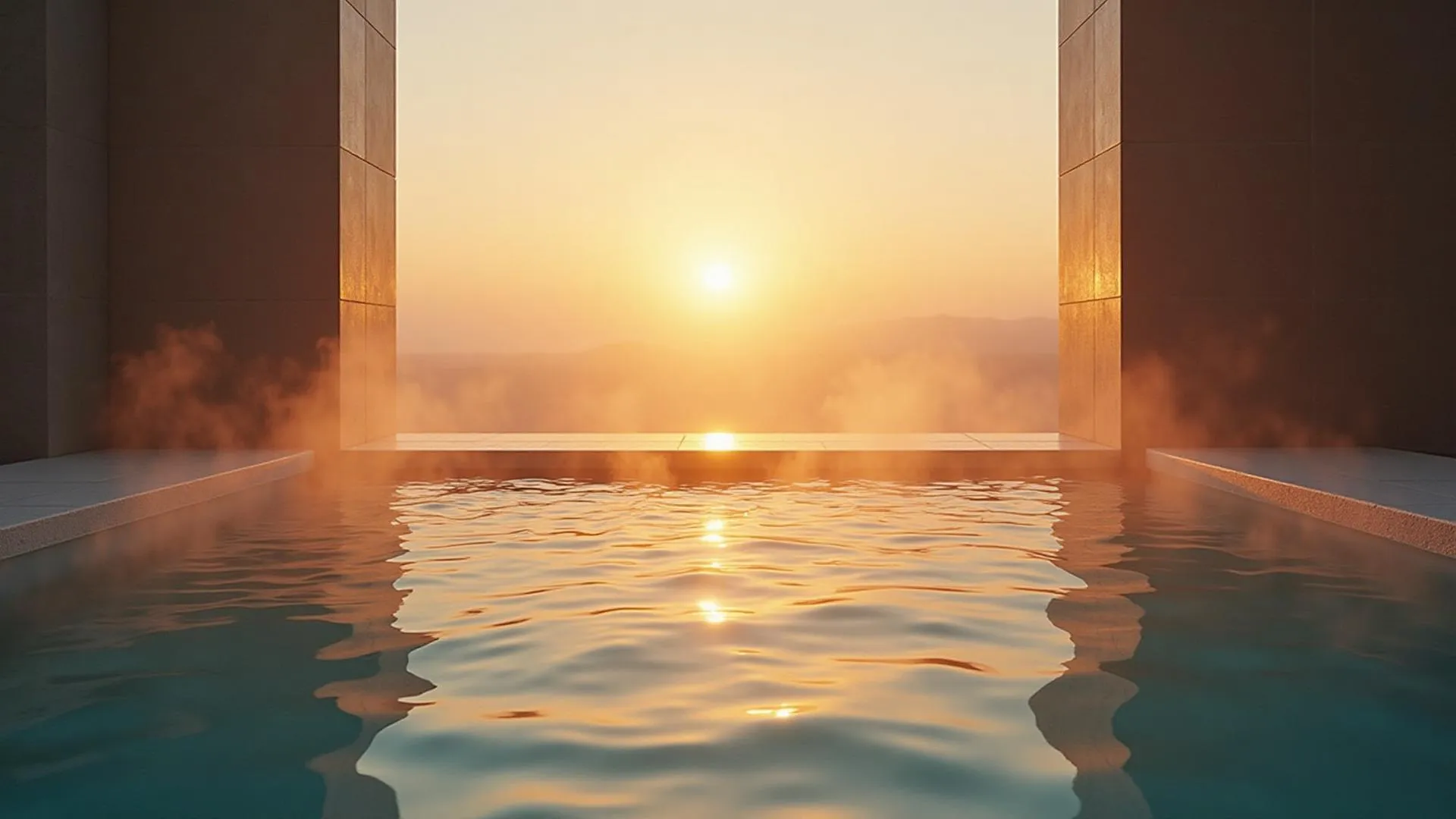 Thermalbad mit Außenbecken und Saunalandschaft bei Sonnenuntergang – Wellness in der DACH-Region